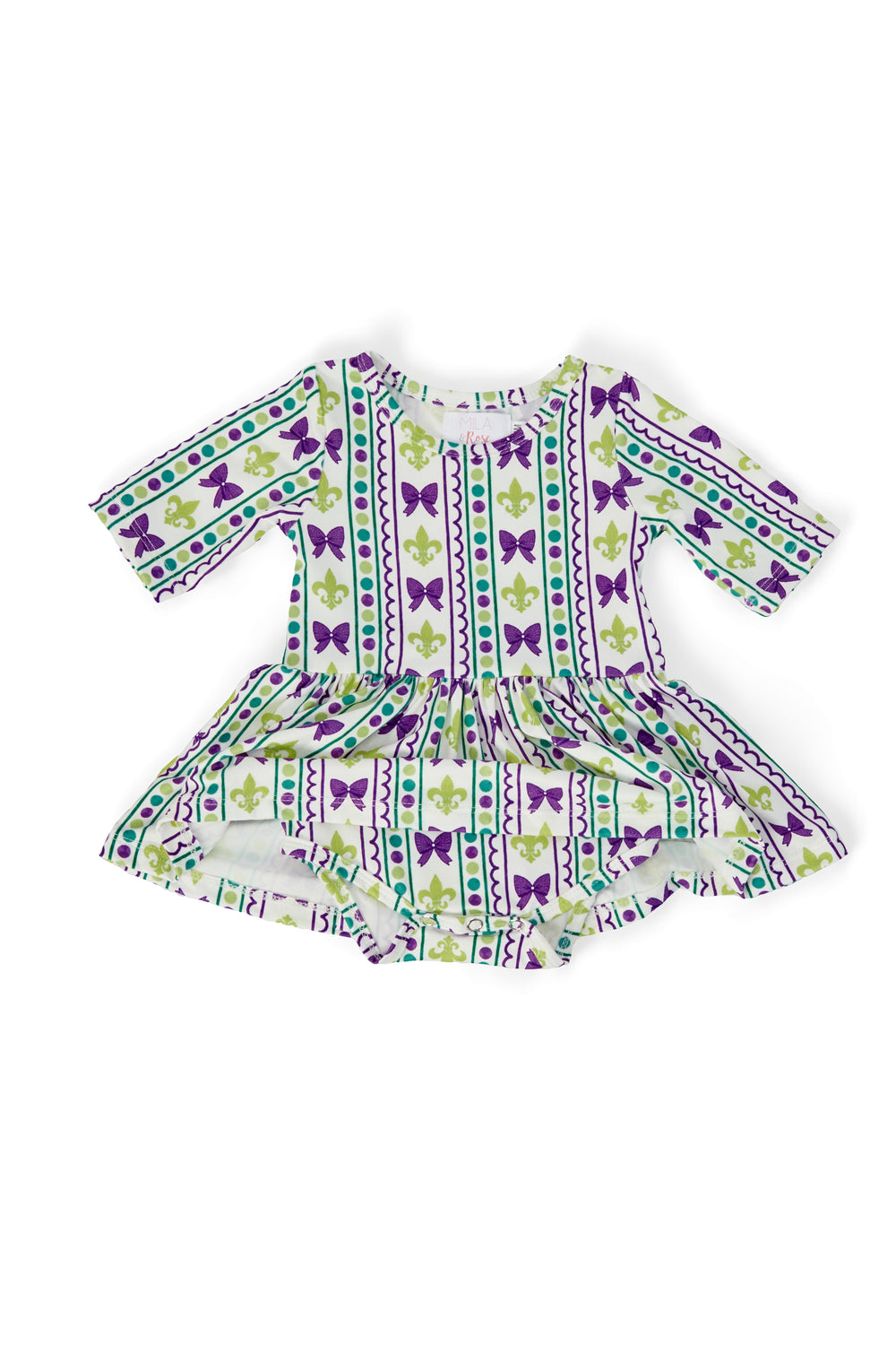 Mardi Gras 3/4 Sleeve Twirl Bodysuit-Mila & Rose ®