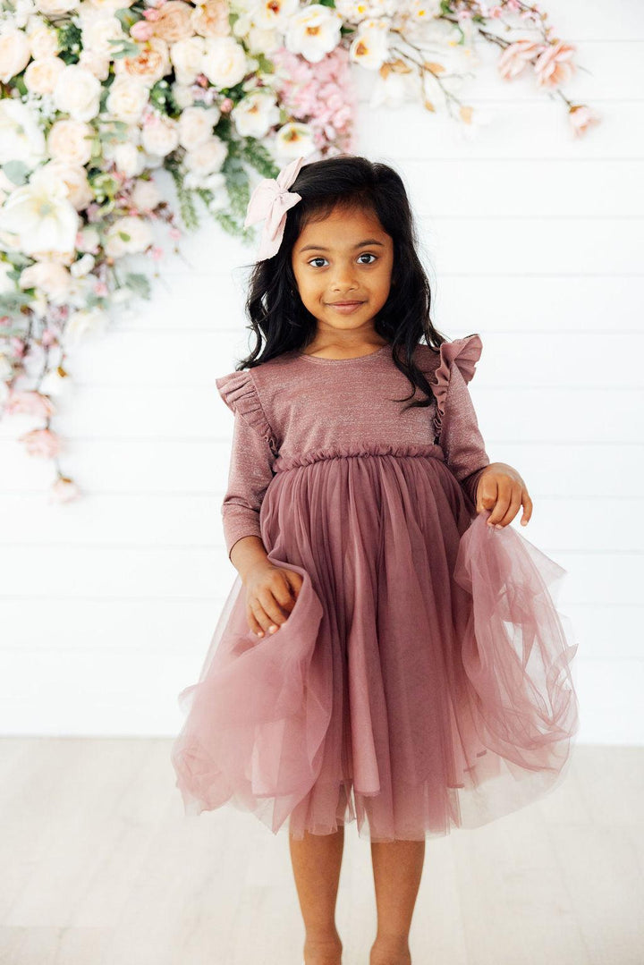 Mauve Shimmer 3/4 Sleeve Tutu Dress-Mila & Rose ®