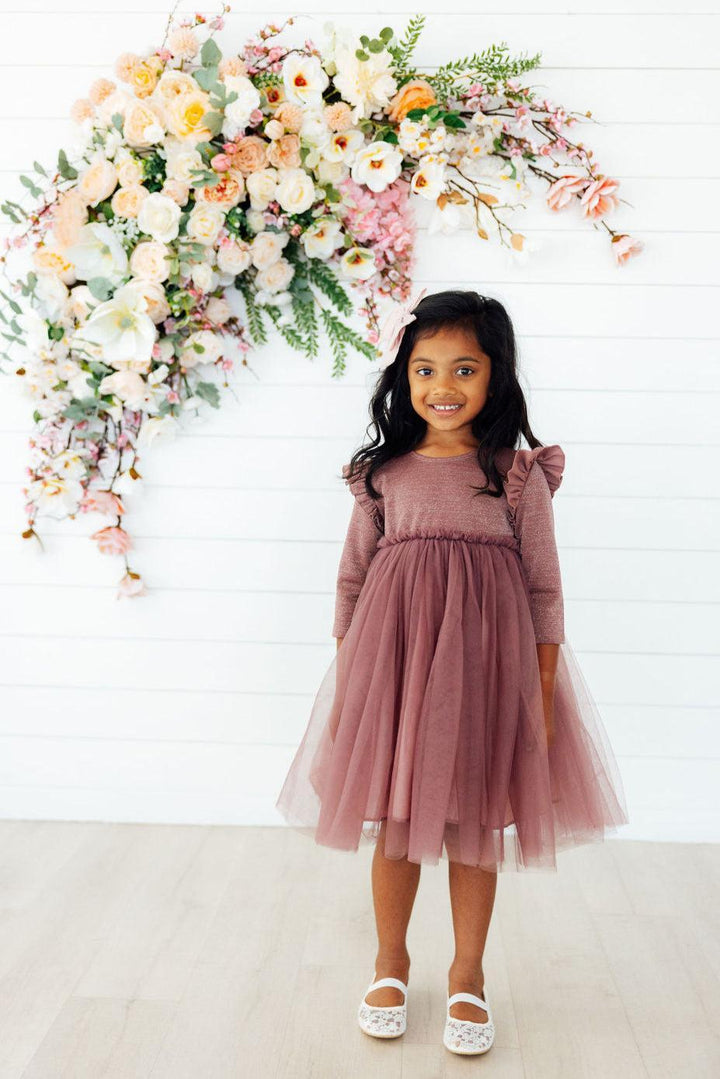 Mauve Shimmer 3/4 Sleeve Tutu Dress-Mila & Rose ®