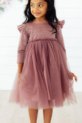 Mauve Shimmer 3/4 Sleeve Tutu Dress-Mila & Rose ®