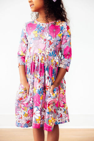 Mauve What's Up Buttercup 3/4 Sleeve Pocket Twirl Dress-Mila & Rose ®