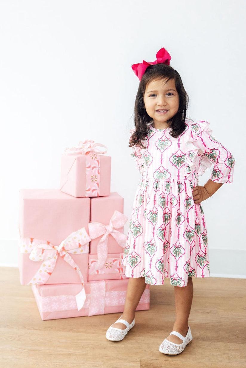 Merry Mistletoe 3/4 Sleeve Ruffle Twirl Dress-Mila & Rose ®
