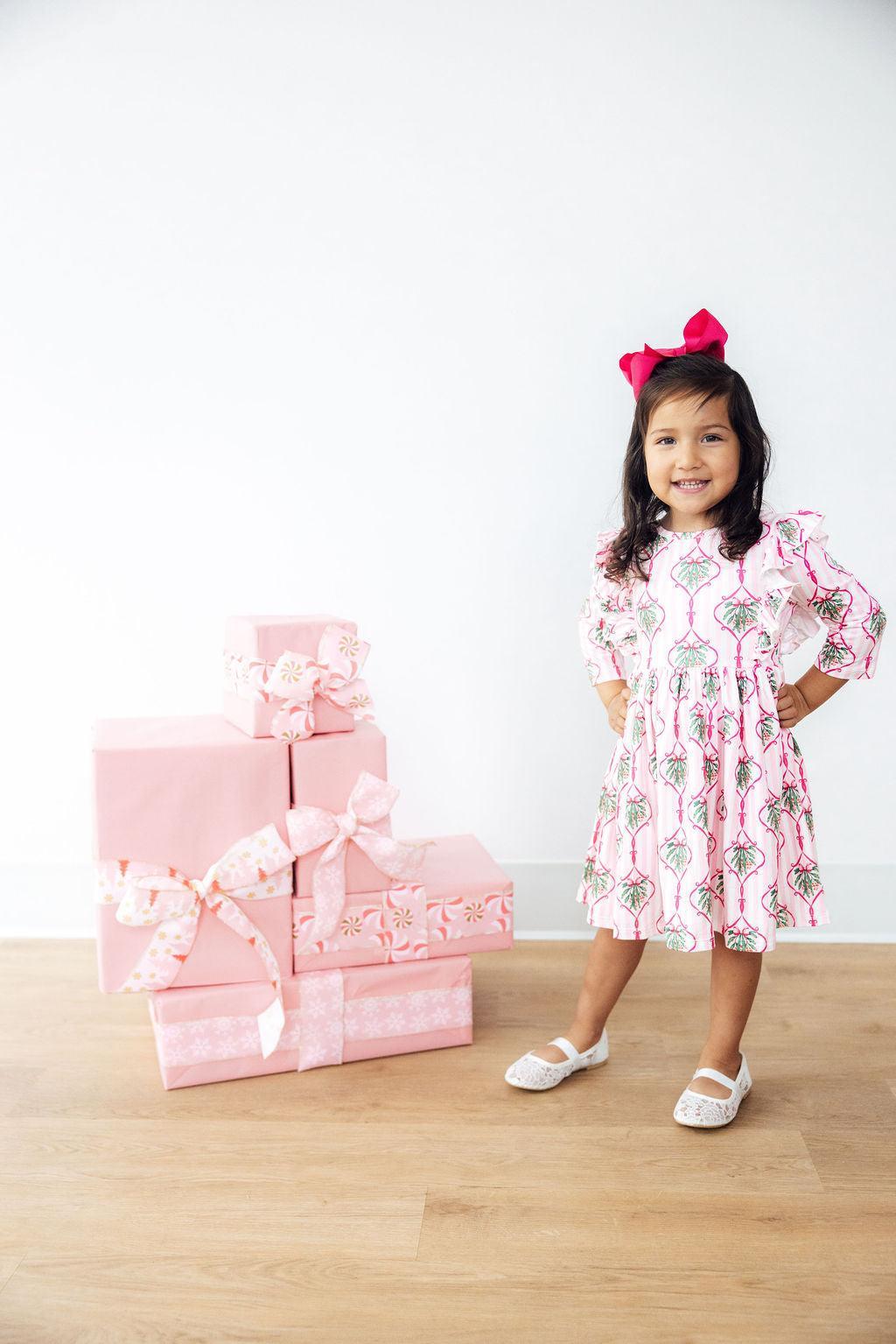 Merry Mistletoe 3/4 Sleeve Ruffle Twirl Dress-Mila & Rose ®