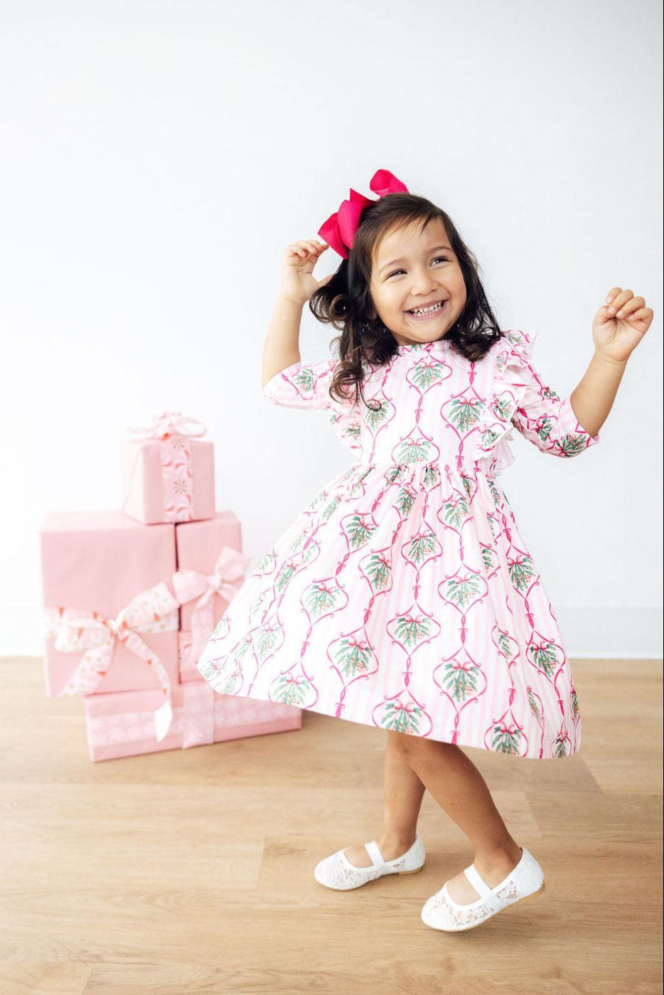 Merry Mistletoe 3/4 Sleeve Ruffle Twirl Dress-Mila & Rose ®