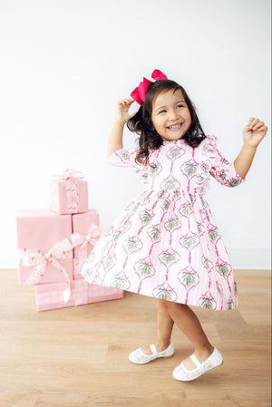 Merry Mistletoe 3/4 Sleeve Ruffle Twirl Dress-Mila & Rose ®