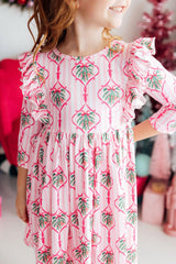 Merry Mistletoe 3/4 Sleeve Ruffle Twirl Dress-Mila & Rose ®