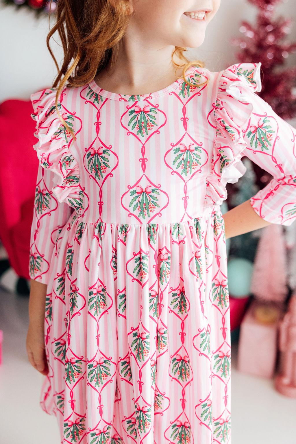 Merry Mistletoe 3/4 Sleeve Ruffle Twirl Dress-Mila & Rose ®