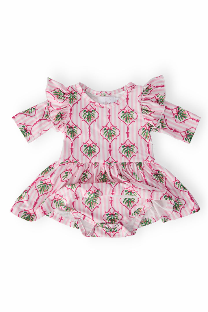Merry Mistletoe 3/4 Sleeve Twirl Flutter Bodysuit-Mila & Rose ®