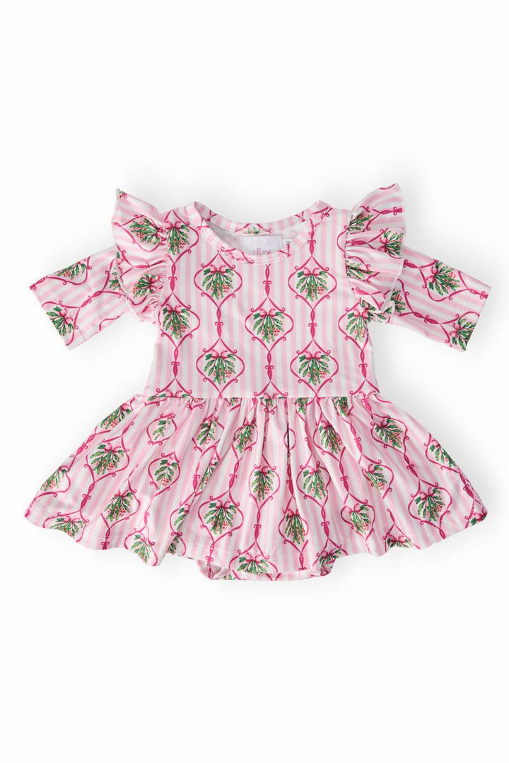 Merry Mistletoe 3/4 Sleeve Twirl Flutter Bodysuit-Mila & Rose ®