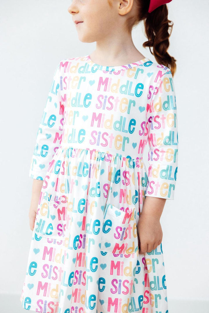 Middle Sister 3/4 Sleeve Pocket Twirl Dress-Mila & Rose ®