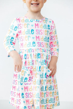 Middle Sister 3/4 Sleeve Pocket Twirl Dress-Mila & Rose ®