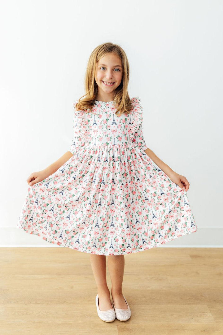 Mila in Paris 3/4 Sleeve Ruffle Twirl Dress-Mila & Rose ®