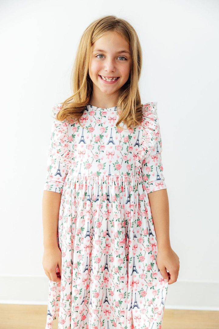 Mila in Paris 3/4 Sleeve Ruffle Twirl Dress-Mila & Rose ®
