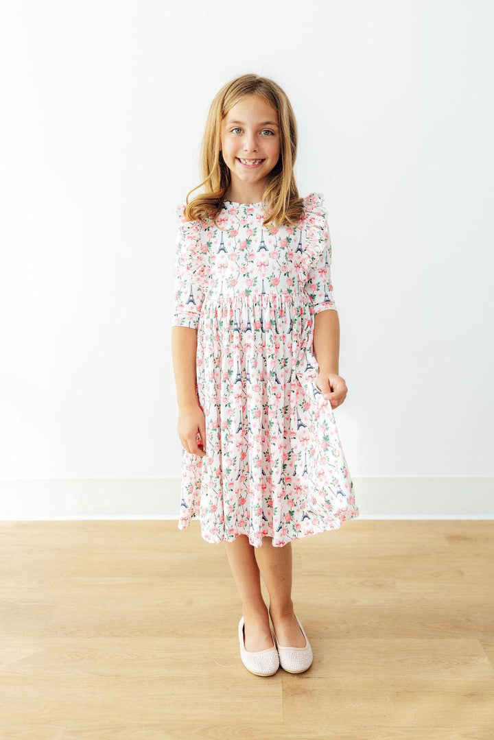 Mila in Paris 3/4 Sleeve Ruffle Twirl Dress-Mila & Rose ®