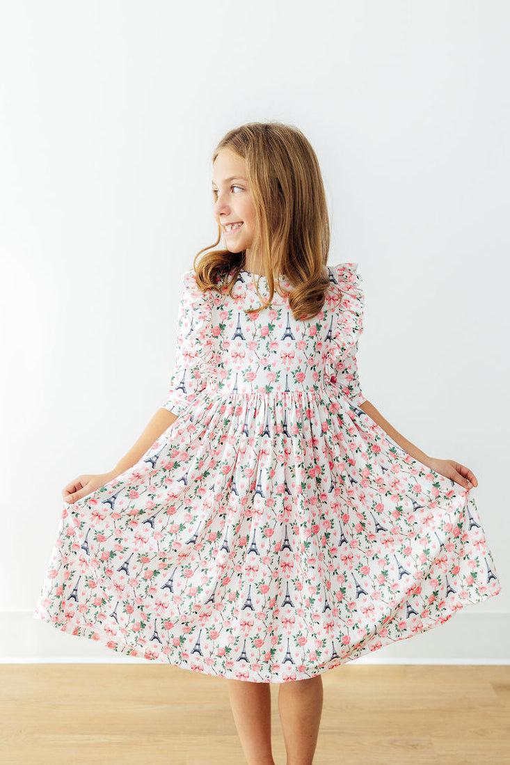 Mila in Paris 3/4 Sleeve Ruffle Twirl Dress-Mila & Rose ®