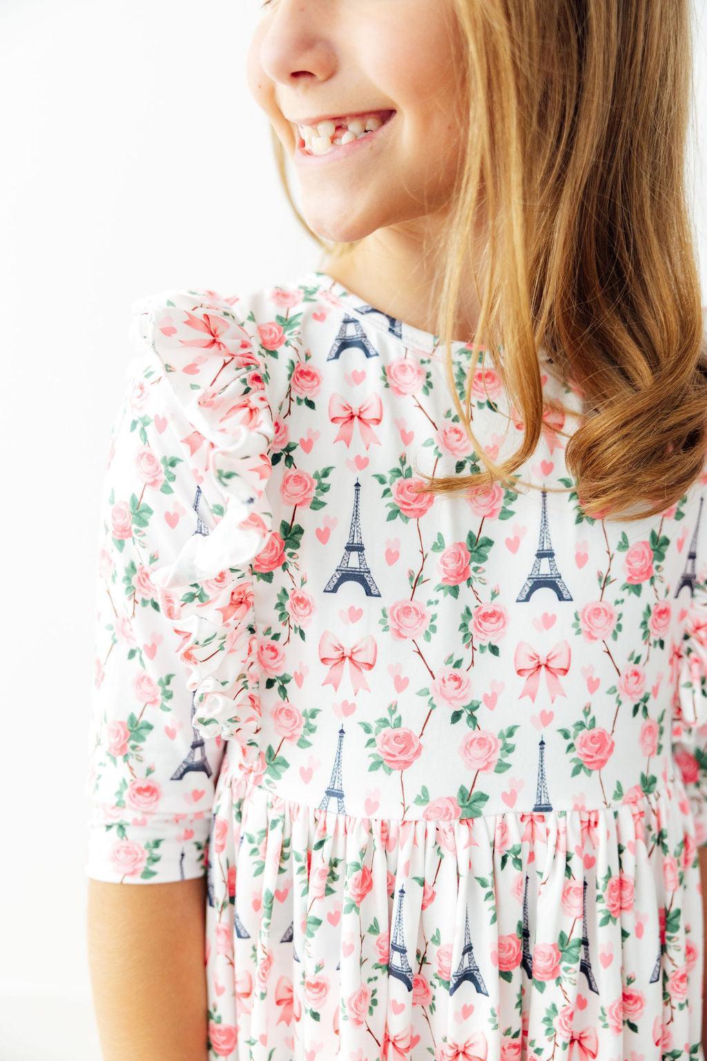 Mila in Paris 3/4 Sleeve Ruffle Twirl Dress-Mila & Rose ®