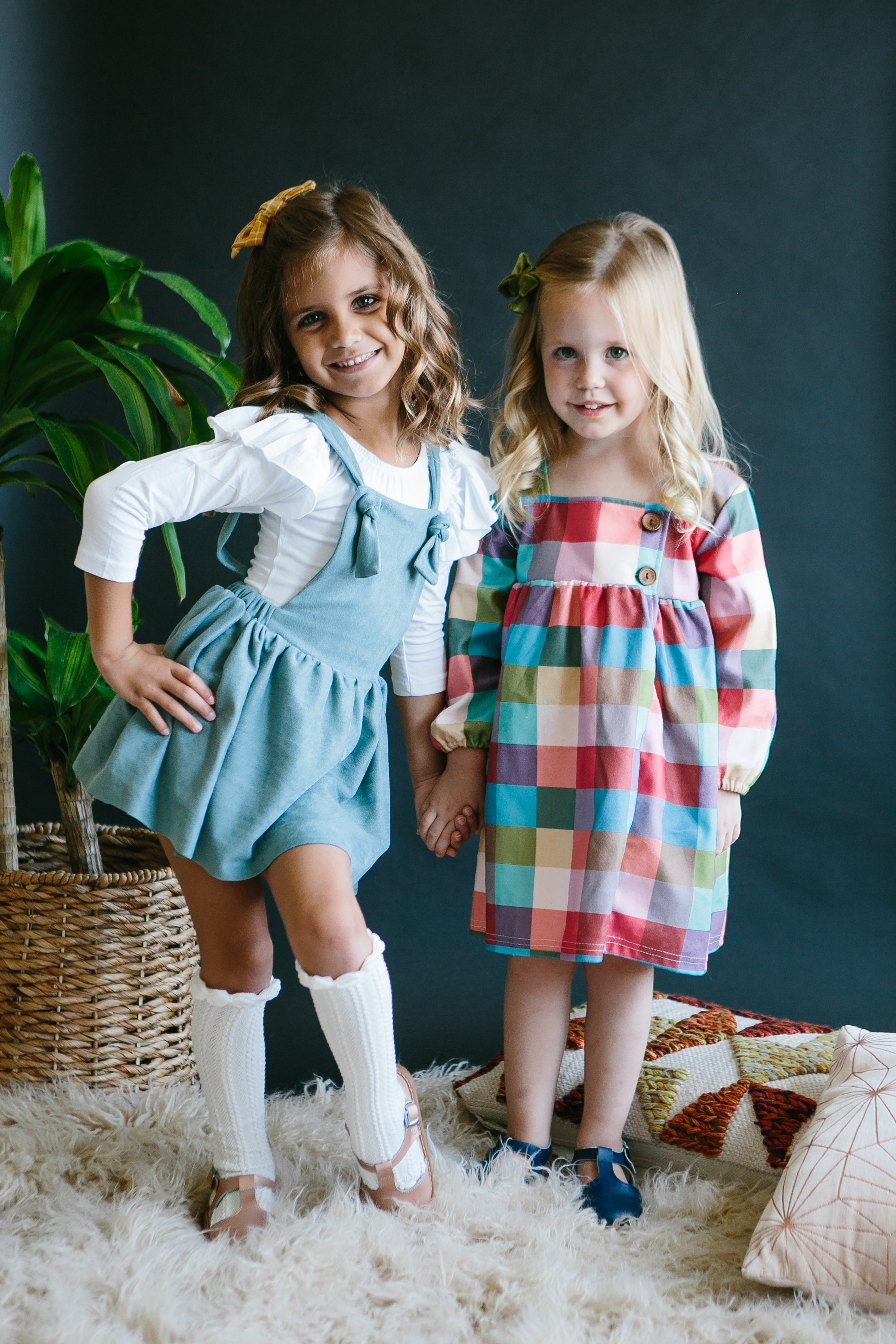 Vintage Blue Faux Suede Pinafore-Mila & Rose ®