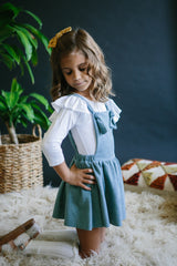 Vintage Blue Faux Suede Pinafore-Mila & Rose ®