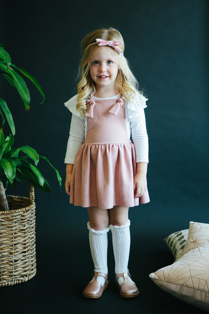 Vintage Pink Faux Suede Pinafore-Mila & Rose ®