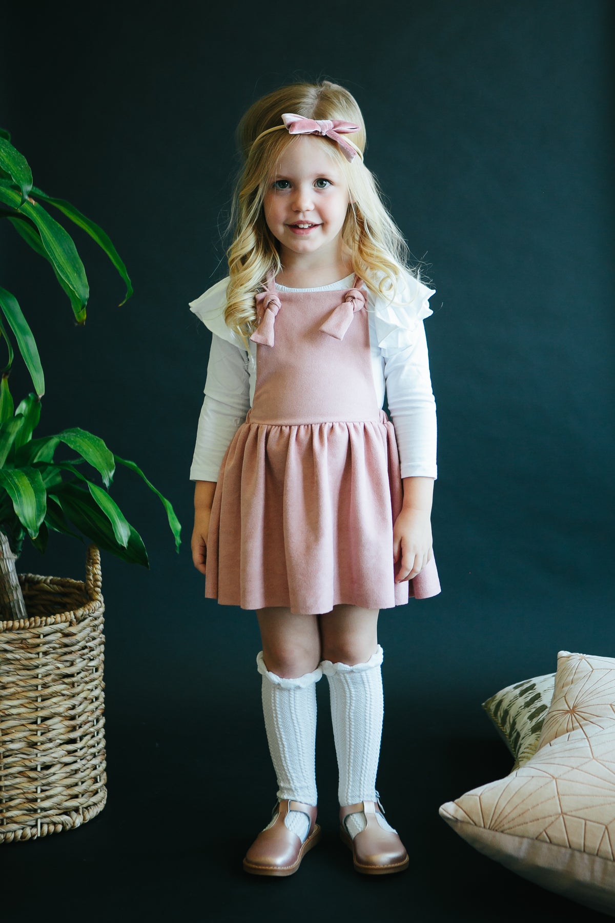 Vintage Pink Faux Suede Pinafore-Mila & Rose ®