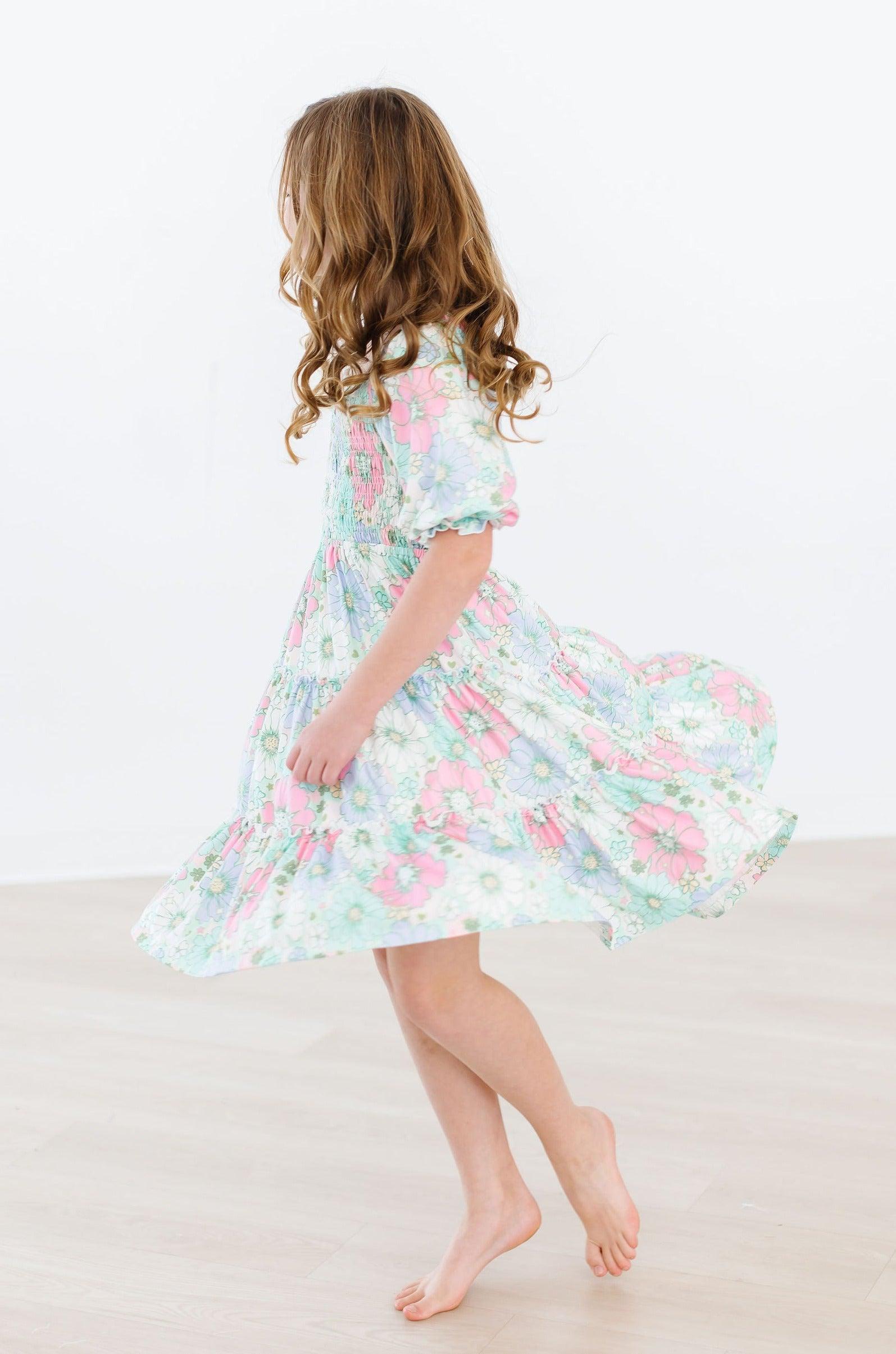 Minty Meadow Smocked Ruffle Dress-Mila & Rose ®
