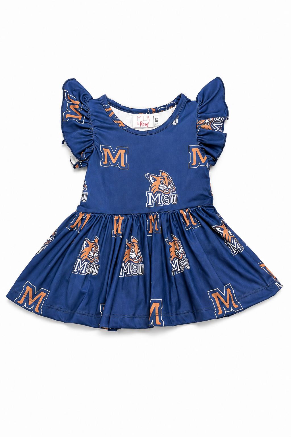 Montana State University Blue Bobcat S/S Flutter Twirl Bodysuit-Mila & Rose ®
