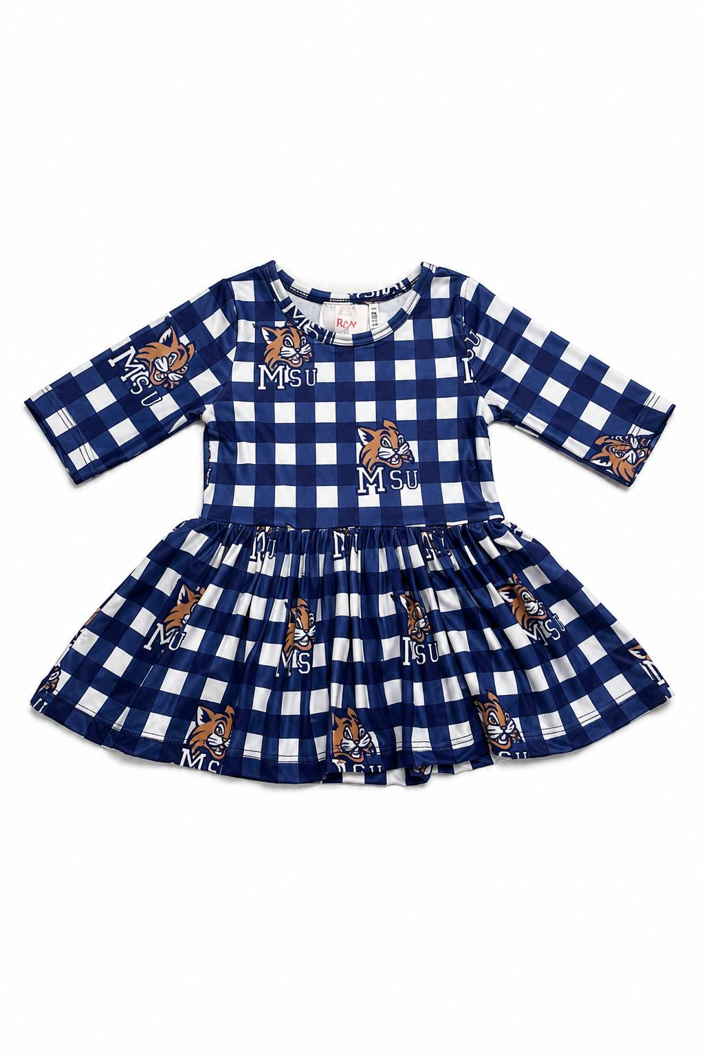 Montana State University Plaid Bobcat 3/4 Sleeve Twirl Bodysuit-Mila & Rose ®
