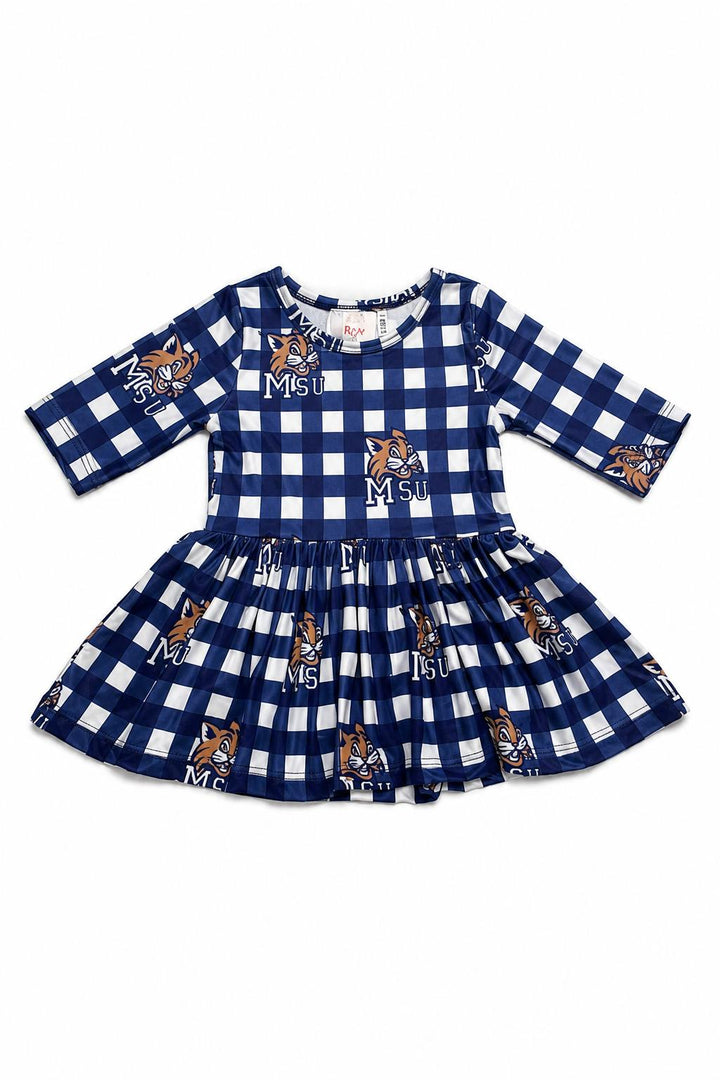 Montana State University Plaid Bobcat 3/4 Sleeve Twirl Bodysuit-Mila & Rose ®