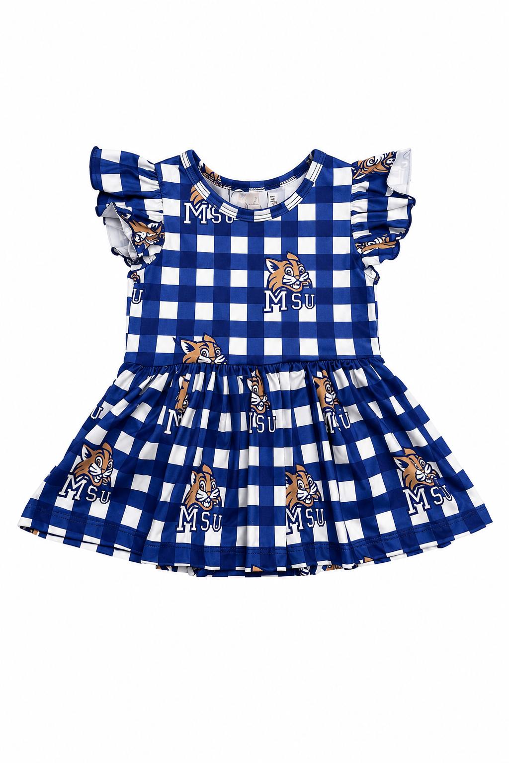 Montana State University Plaid Bobcat S/S Flutter Twirl Bodysuit-Mila & Rose ®