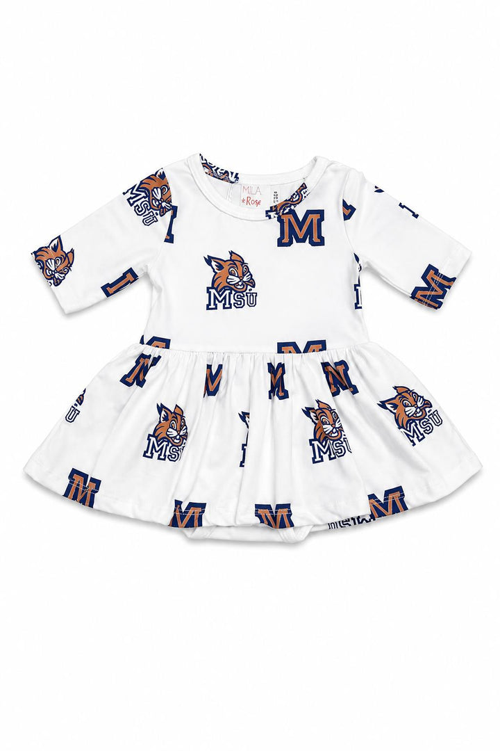 Montana State University White Bobcat 3/4 Sleeve Twirl Bodysuit-Mila & Rose ®