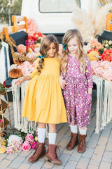 Mustard 3/4 Sleeve Pocket Twirl Dress-Mila & Rose ®