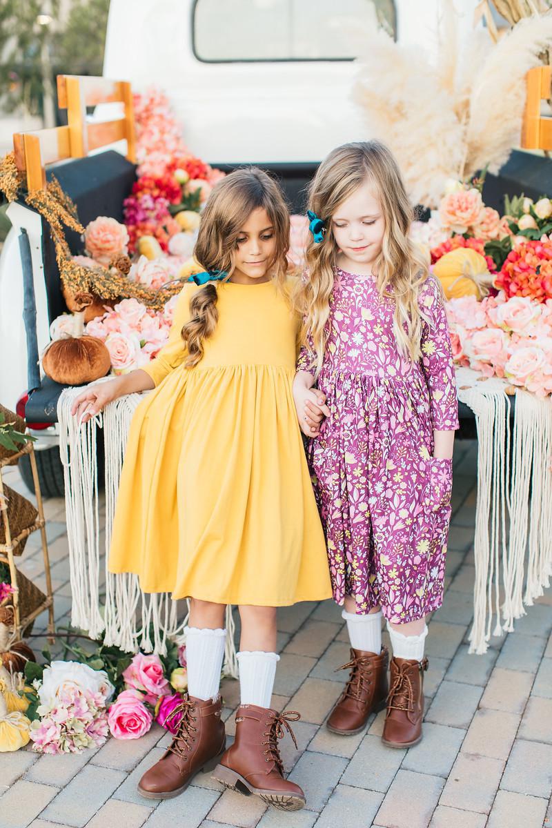 Mustard 3/4 Sleeve Pocket Twirl Dress-Mila & Rose ®