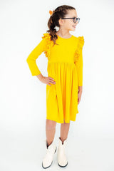 Mustard L/S Ruffle Twirl Dress-Mila & Rose ®