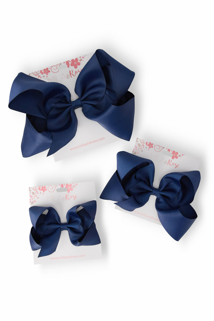 Navy Grosgrain Hair Bow-Mila & Rose ®
