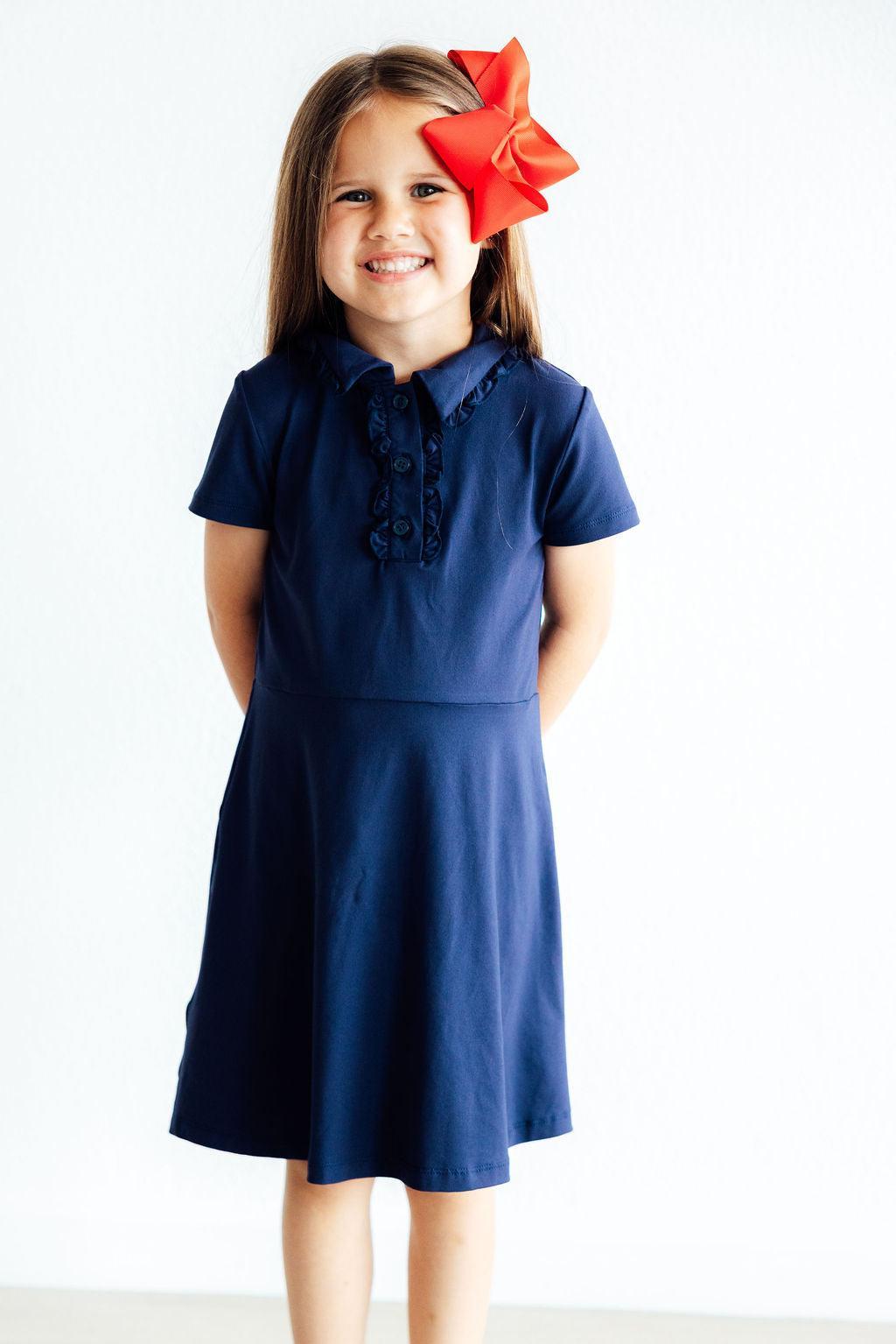 navy blue collared dress Girls' Navy Polo Dress Size: 7/8 By Mila & Rose