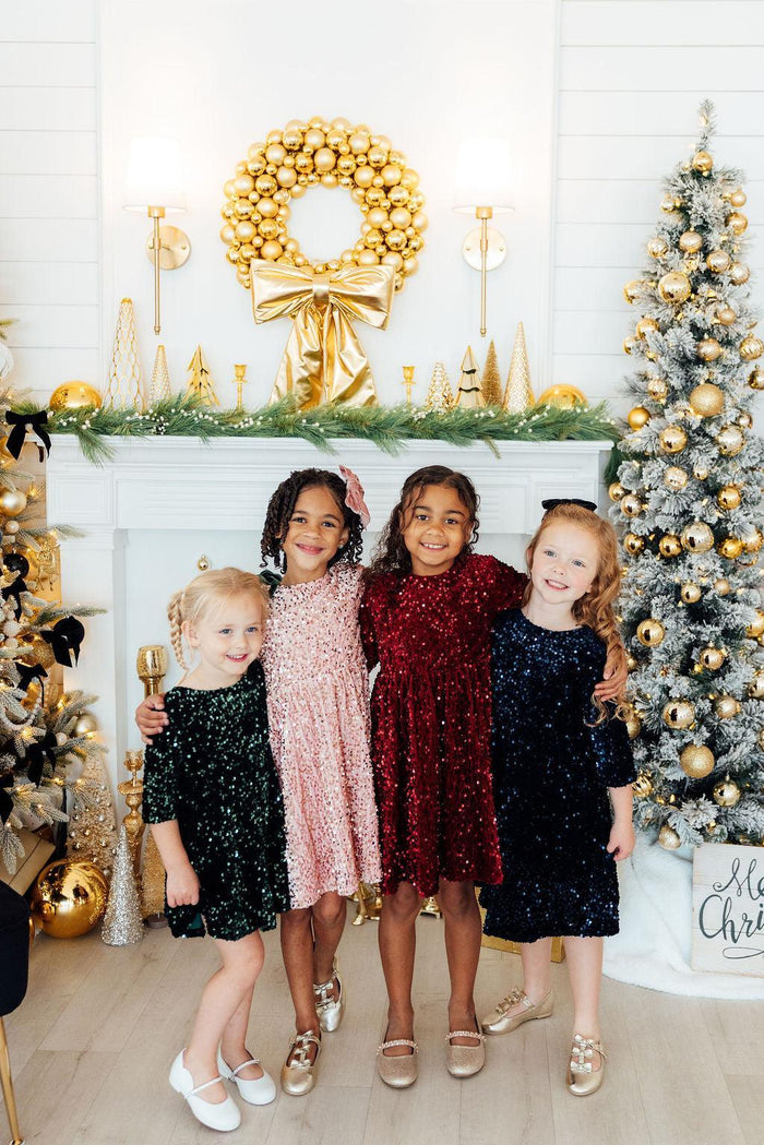 Girls' Navy Blue Velvet Sequin Dress Size: 4T Toddler By Mila & Rose