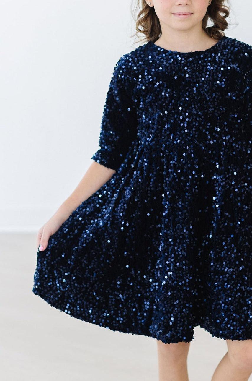 Navy Blue Velvet Sequin Dress | Mila & Rose Navy Blue Velvet Sequin Dress | Mila & Rose