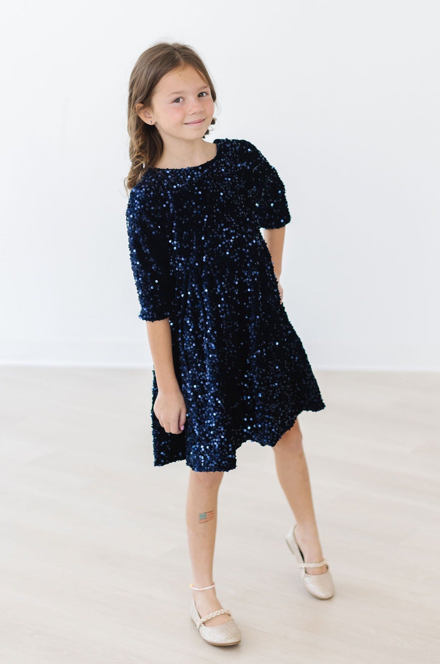 Navy Blue Velvet Sequin Dress 4T