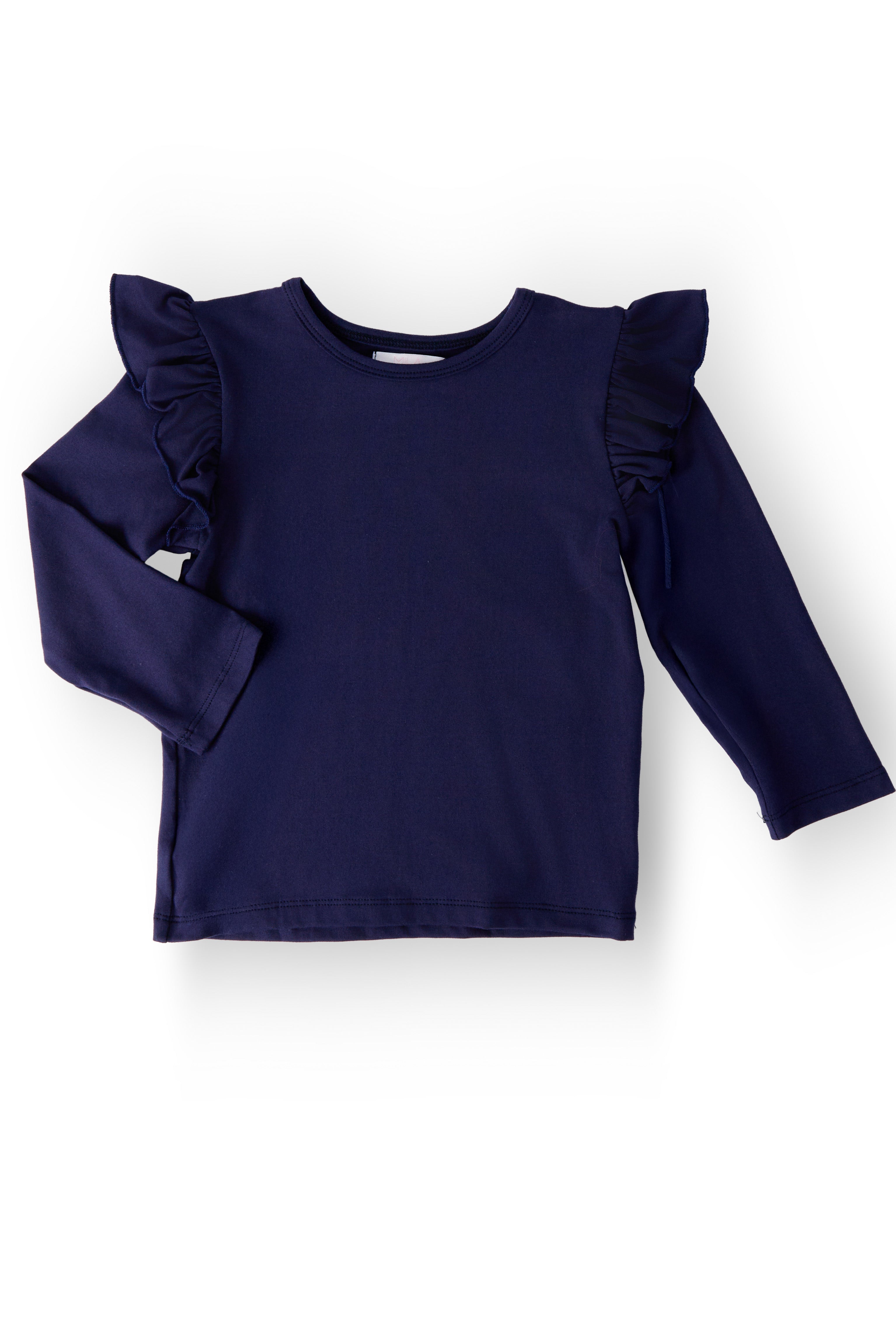 Navy L/S Ruffle Tee-Mila & Rose ®