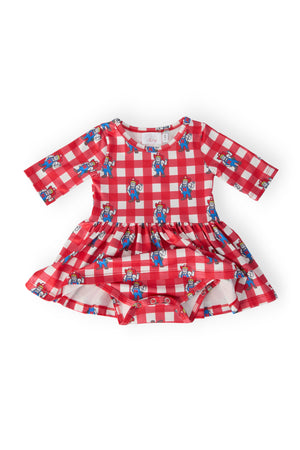 (S) Nebraska Plaid Herbie Husker 3/4 Sleeve Twirl Bodysuit-Mila & Rose ®