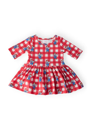 (S) Nebraska Plaid Herbie Husker 3/4 Sleeve Twirl Bodysuit-Mila & Rose ®