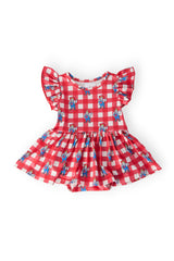 (S) Nebraska Plaid Herbie Husker S/S Flutter Twirl Bodysuit-Mila & Rose ®