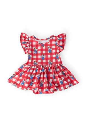 (S) Nebraska Plaid Herbie Husker Flutter Twirl Bodysuit-Mila & Rose ®