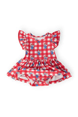 (S) Nebraska Plaid Herbie Husker S/S Flutter Twirl Bodysuit-Mila & Rose ®