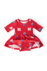 Nebraska Red Herbie Husker 3/4 Sleeve Twirl Bodysuit-Mila & Rose ®