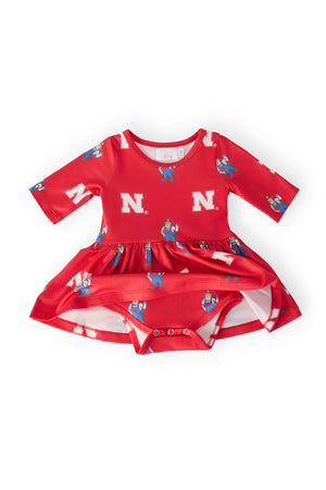 Nebraska Red Herbie Husker 3/4 Sleeve Twirl Bodysuit-Mila & Rose ®