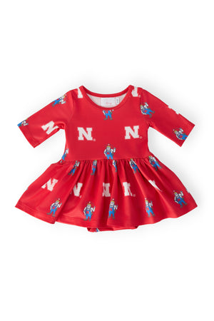 Nebraska Red Herbie Husker 3/4 Sleeve Twirl Bodysuit-Mila & Rose ®