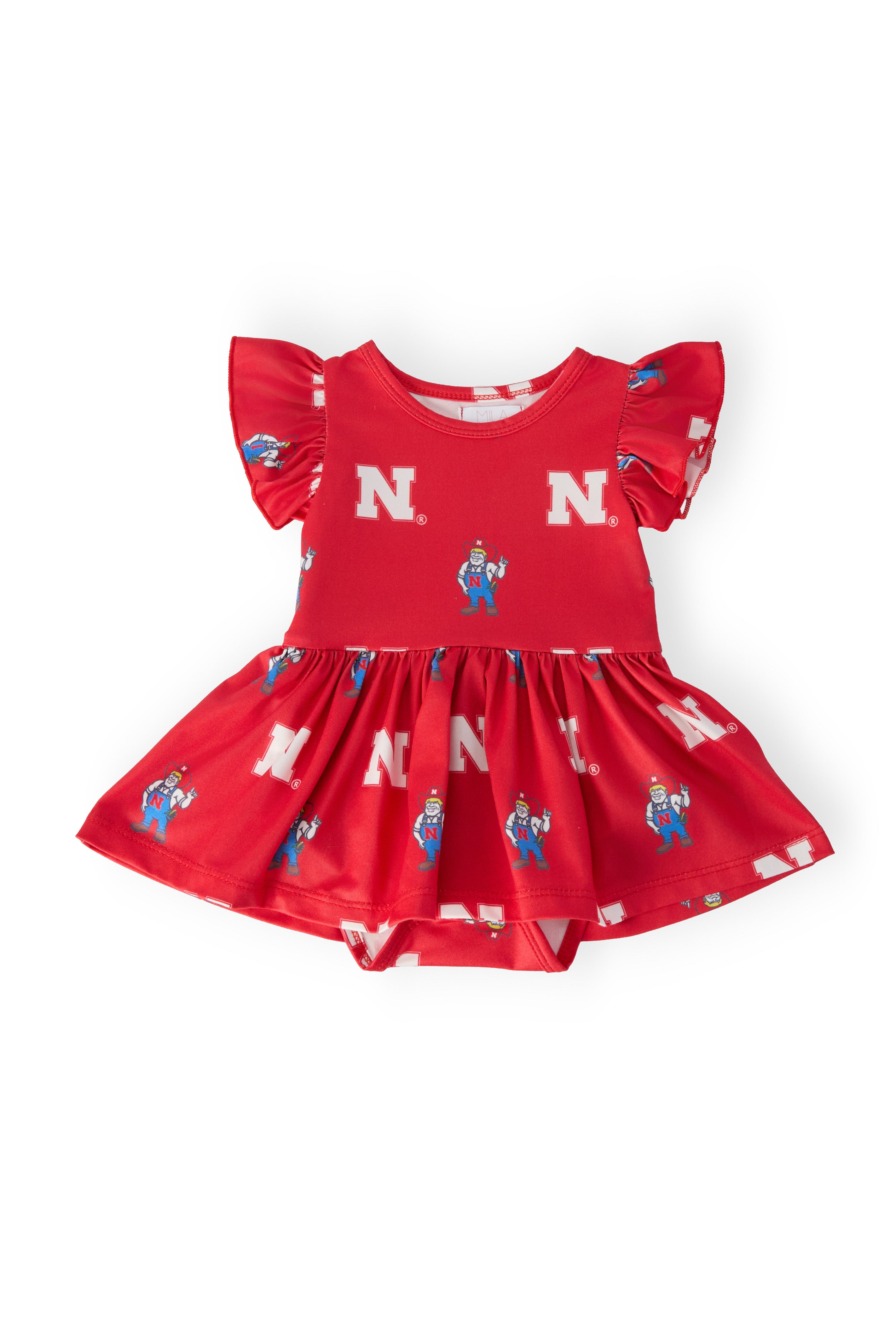 Nebraska Red Herbie Husker Flutter Twirl Bodysuit-Mila & Rose ®