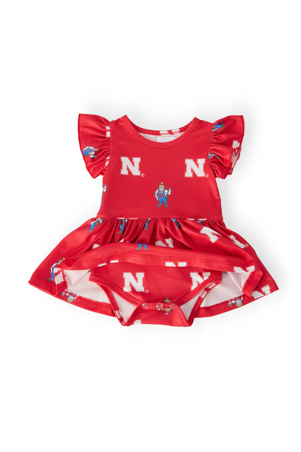 Nebraska Red Herbie Husker S/S Flutter Twirl Bodysuit-Mila & Rose ®