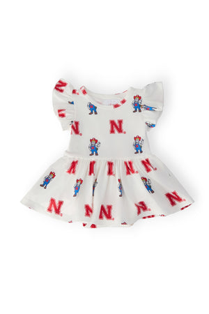 (S) Nebraska White Herbie Husker Flutter Twirl Bodysuit-Mila & Rose ®